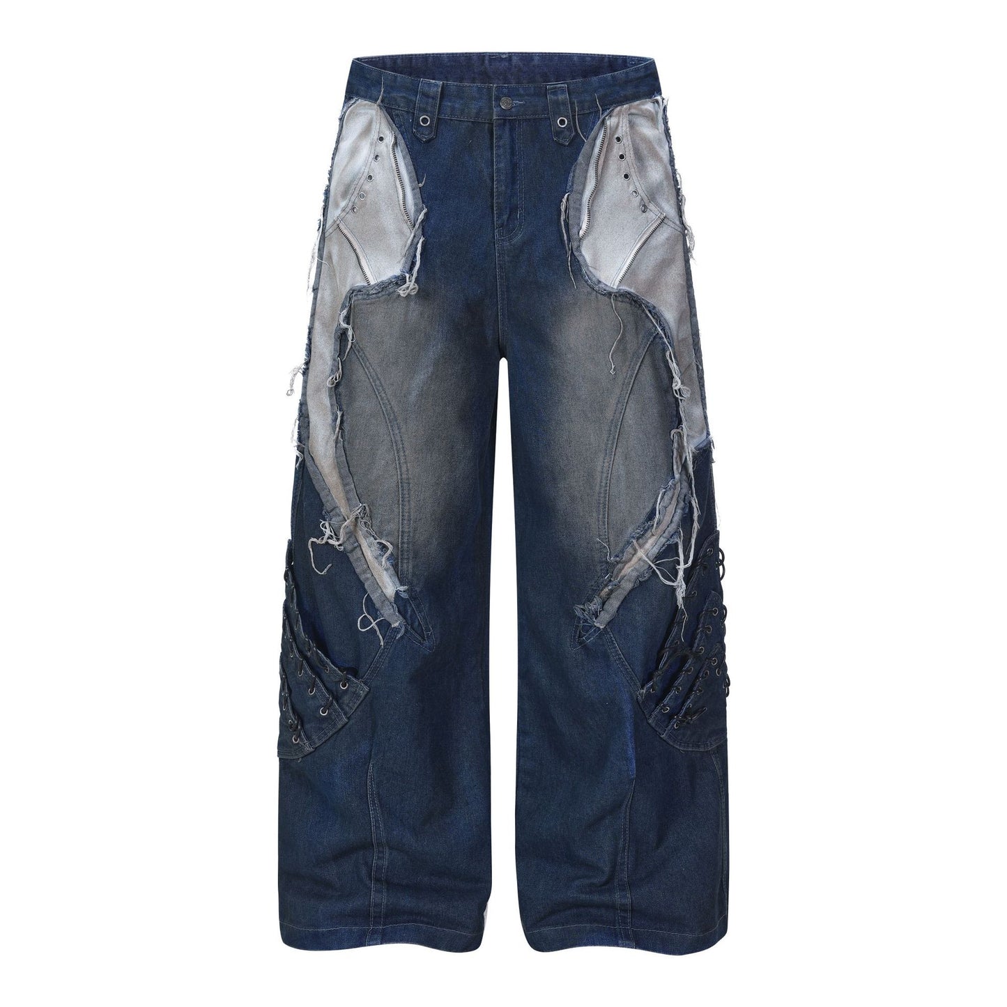 Heavyweight Washed Deconstructed Wide Leg Denim Jeans WN25745