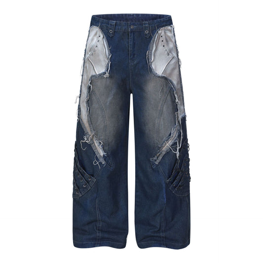 Heavyweight Washed Deconstructed Wide Leg Denim Jeans WN25745