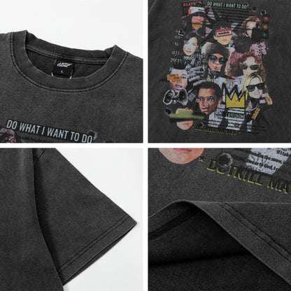 Washed Portrait Collage Short Sleeve T-Shirt WN26750