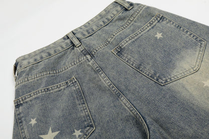 Curved Star Wide Leg Denim Short Pants WN25599