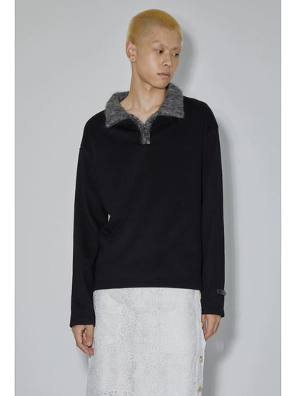 Wool-Effect Collar Polo Design Long Sleeve T-Shirt WN18907