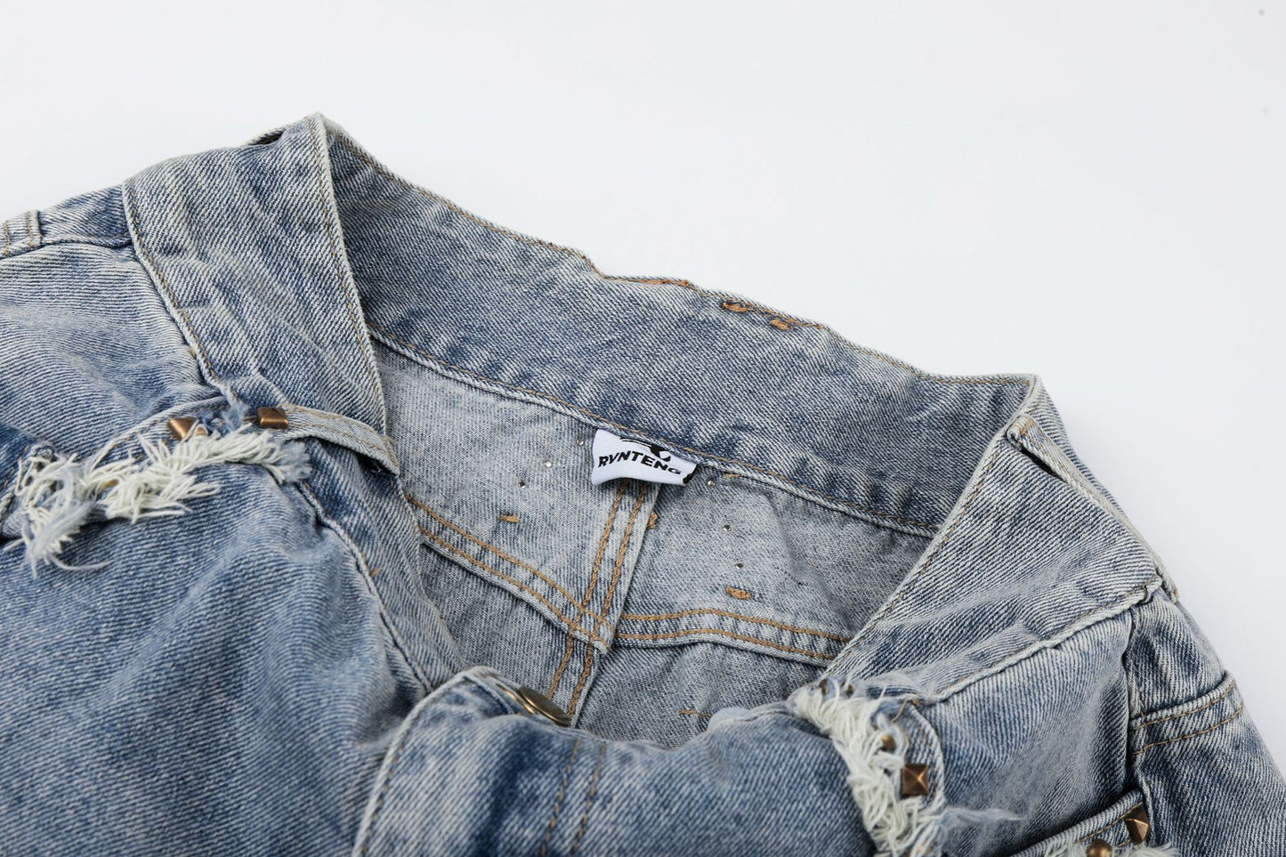 Fringe Studs Wide Leg Denim Jeans WN25804