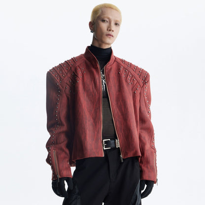 Matte Studs Shoulder-Pad PU Leather Zipper Jacket WN20818