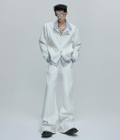 Striped Fake Layered Jacket & Flare Pants Setup WN21755