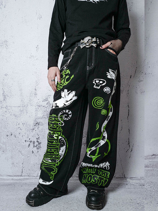 Graphic Design Wide-Leg Denim Jeans WN15876