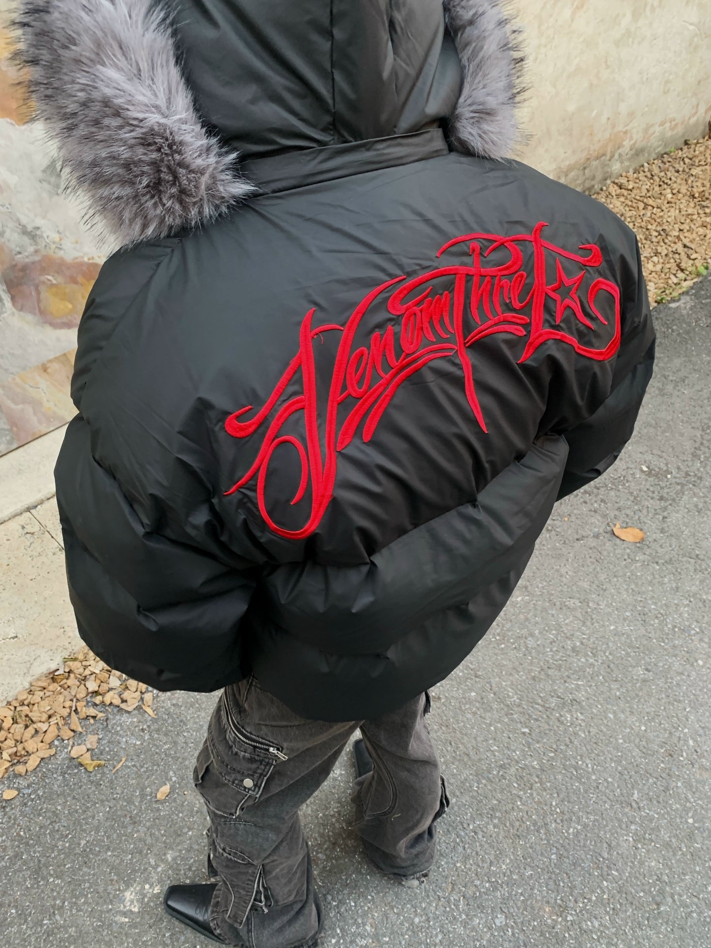 Detachable Hooded Embroidered Fake Fur-Collar Padded Jacket WN22208