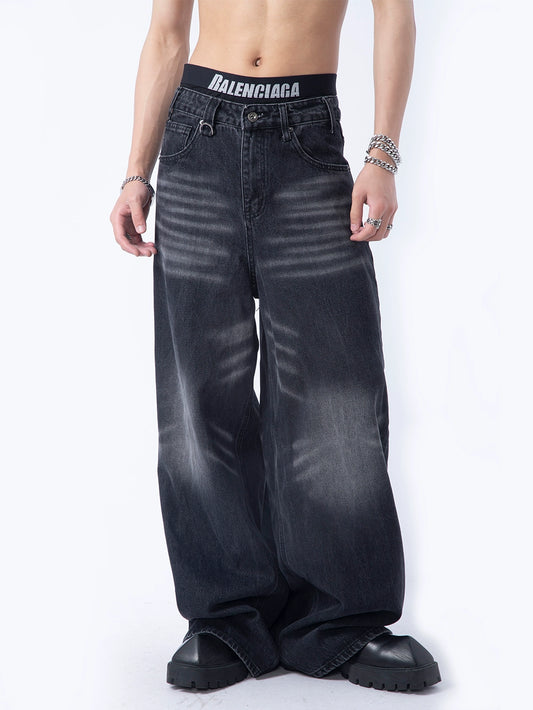 Washed Wide-Leg Straight Denim Jeans WN7281