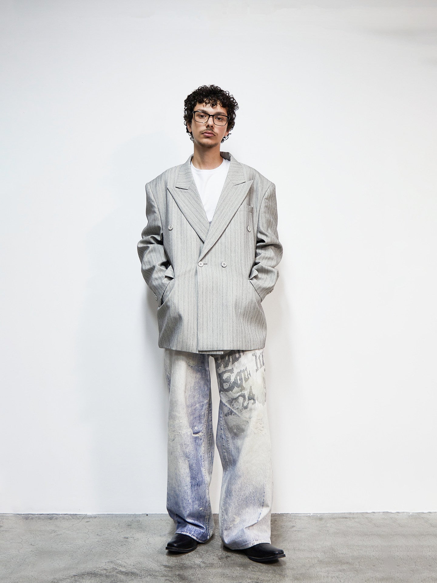 Pinstripe Deconstruct Shoulder-Pad Oversize Tailored Jacket WN22921