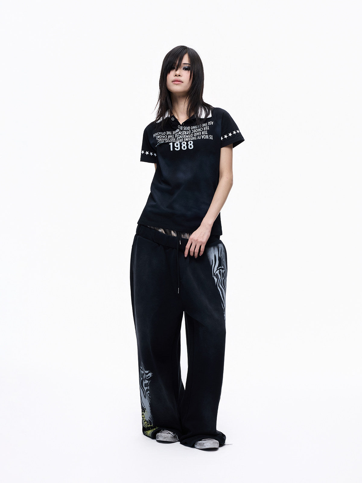 Polo Collar Washed Print Short Sleeve T-Shirt WN27283