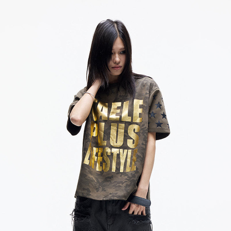 Camouflage Foil Print Oversize Short Sleeve T-Shirt WN27287