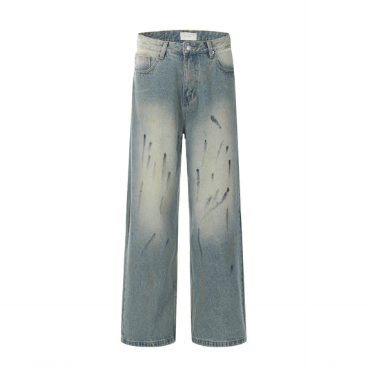 Washed Heavy-Duty Straight Denim Jeans WN12787