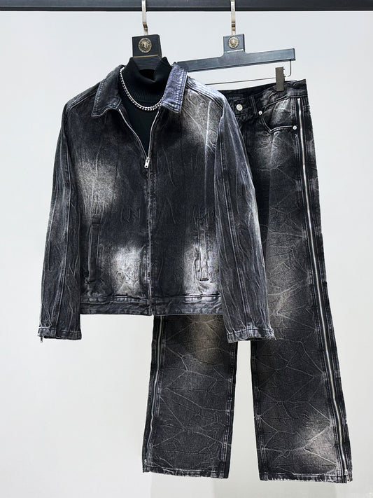 Washed Denim Jacket & Wide Leg Denim Jeans Setup WN23877