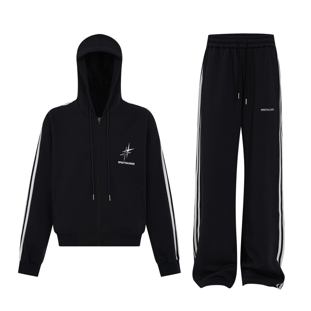 Stripe Zipper Hoodie & Wide Leg Drawstring Sweatpants Setup WN27993