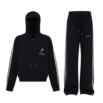 Stripe Zipper Hoodie & Wide Leg Drawstring Sweatpants Setup WN27993