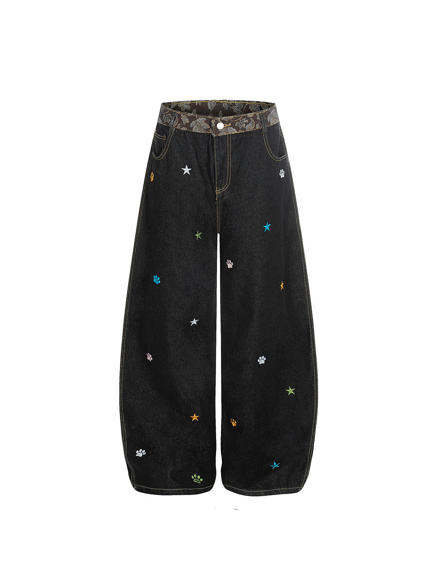 Star Embroidery Wide Leg Denim Jeans WN24153