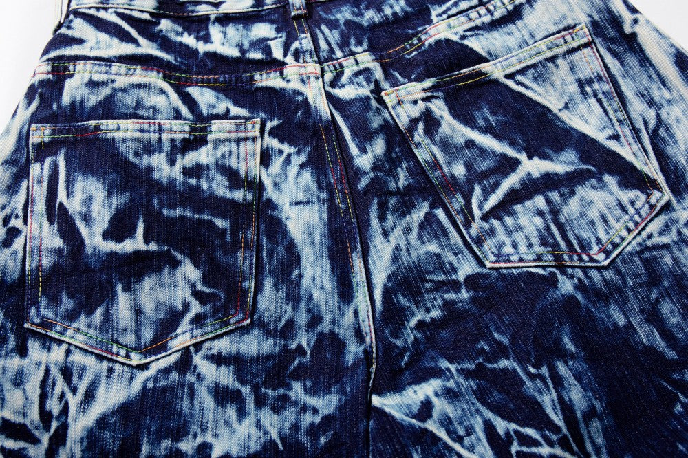 Abstract Print Wide Leg Denim Jeans WN28011