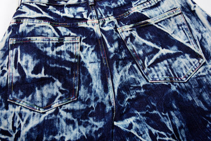 Abstract Print Wide Leg Denim Jeans WN28011