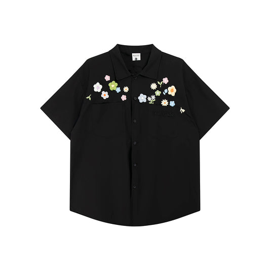 Floral Embroidery Design Short Sleeve Shirt WN18524