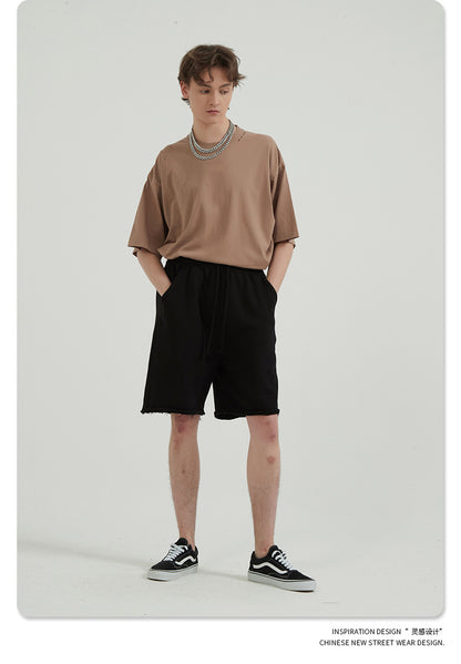 Washed Vintage Raw Edge Short Sweatpants WN6628