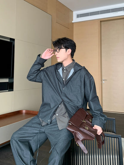 Hooded Long Sleeve Shirt & Wide Leg Pants Setup WN20480