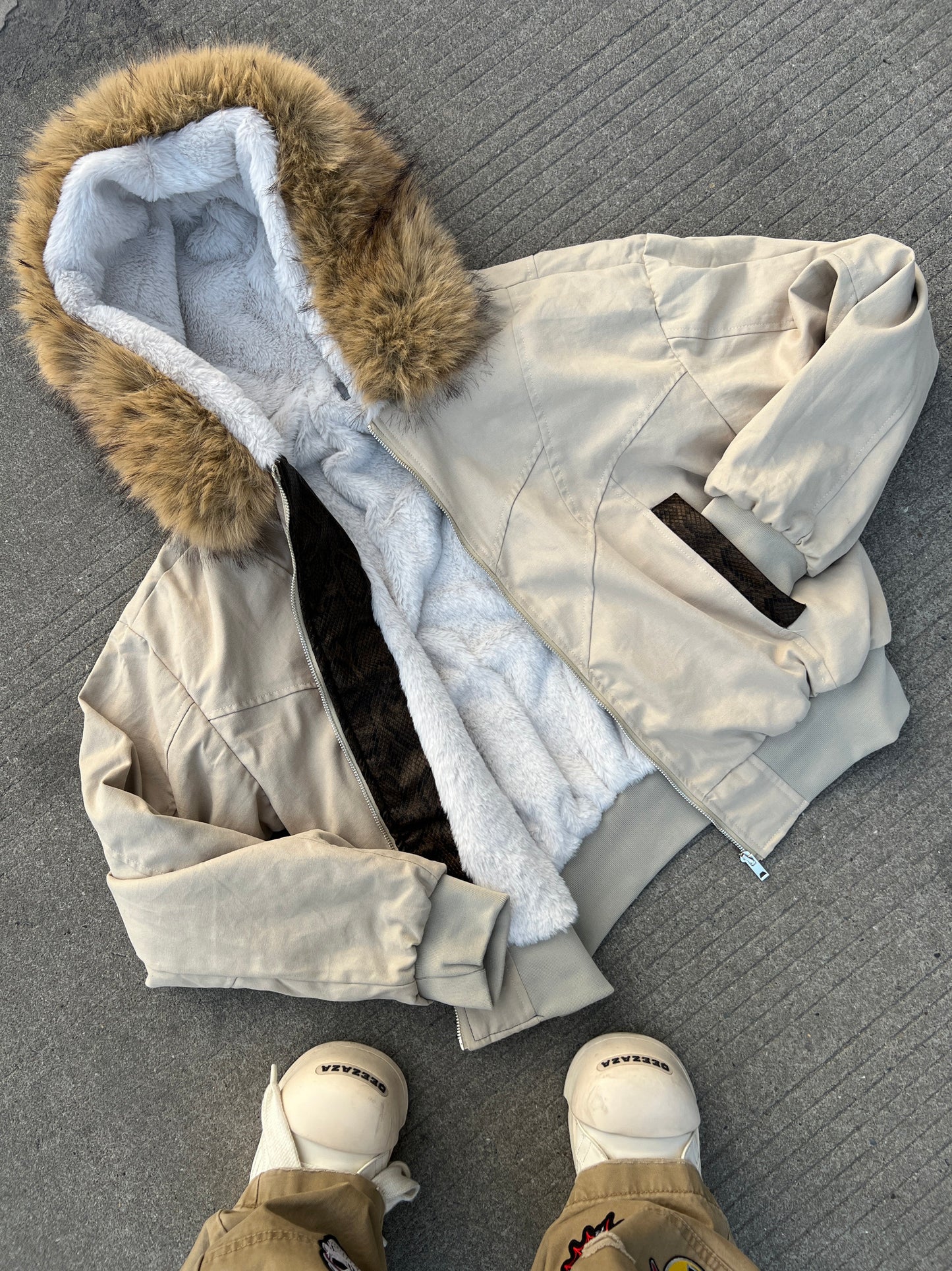 Fake Fur Hooded Fleece Lining Jacket WN24073