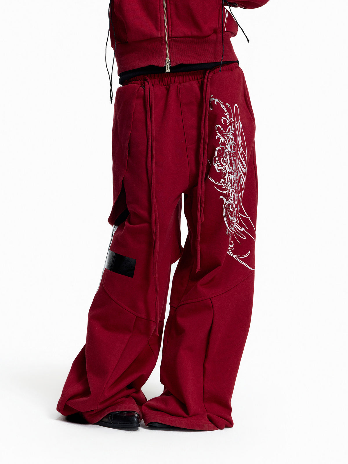 Stud Embroidery Zipper Hoodie & Cargo Wide Leg Pants Setup WN27439