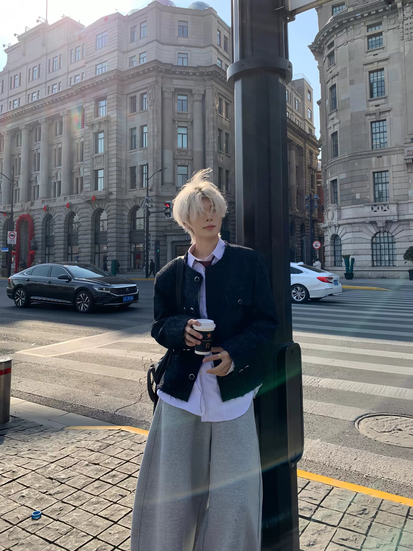 Tweed Collarless Design Jacket WN19811