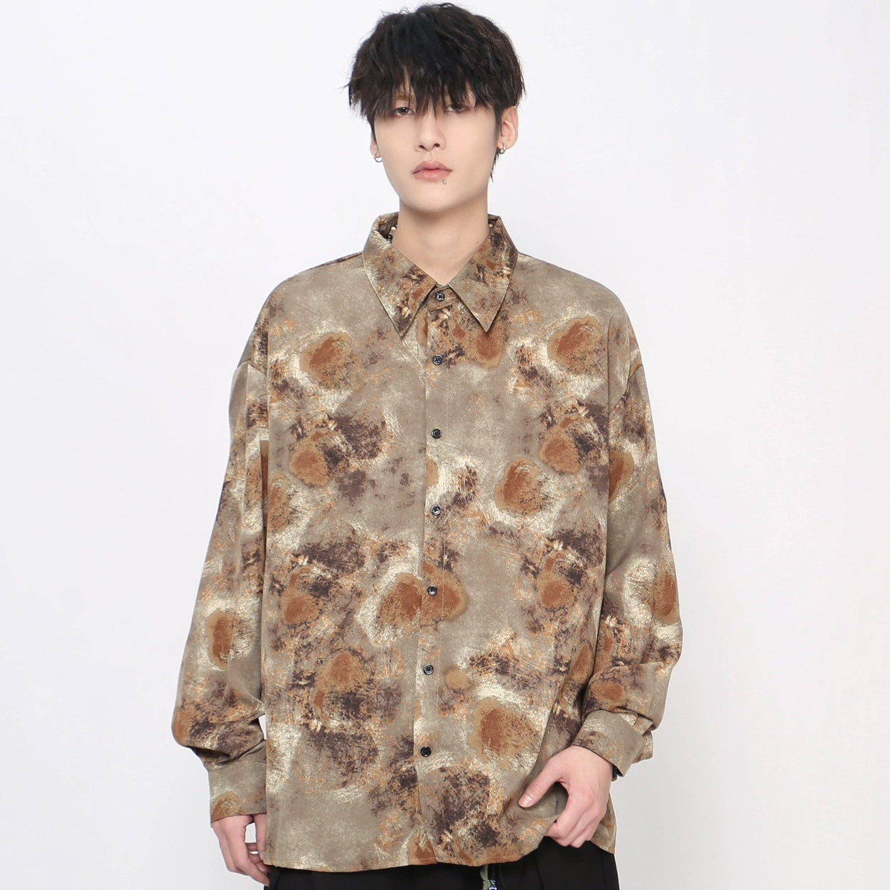 Tie-Dye Floral Print Long Sleeve Shirt WN21025