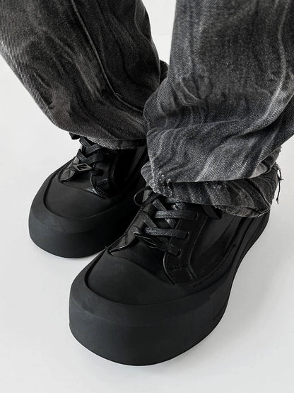 Canvas Round-Toe Derby-Inspired Flat Sneakers WN19121