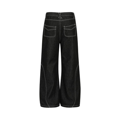 Contrast Stitch Bandana Patch Wide Leg Denim Jeans WN25979
