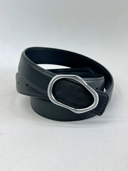 Irregular Metal Circular Buckle Leather Belt WN7386