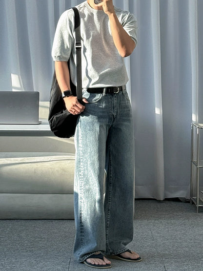 Solid Color Knit Short Sleeve T-Shirt WN20301