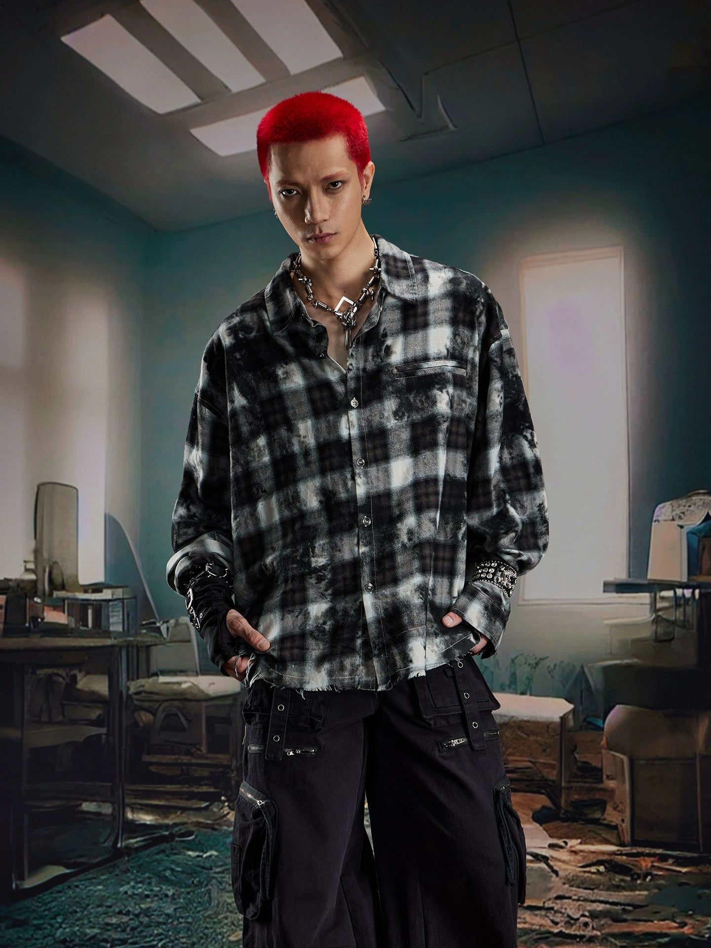 Oversize Plaid Long Sleeve Shirt WN20557