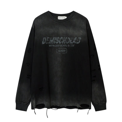 Damage Washed Gradient Letter Print Oversize Sweatshirt WN11174