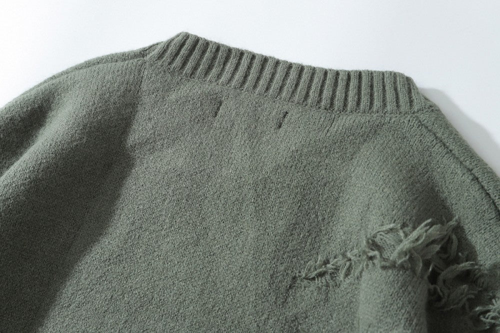 Damage Fringe Split Oversize Knit Sweater WN27952