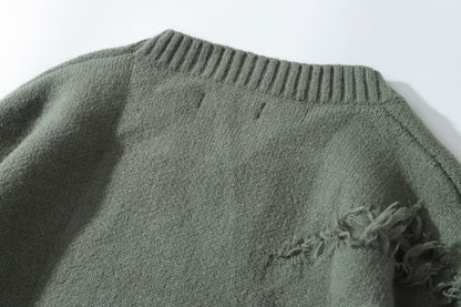 Damage Fringe Split Oversize Knit Sweater WN27952