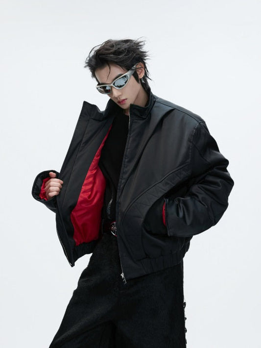 Structured Split Fleece Lining Stand Neck Jacket WN22611