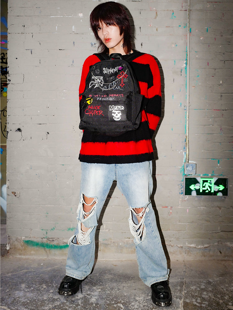 Hand-drawn Graffiti Embroidery Detail Backpack WN16020