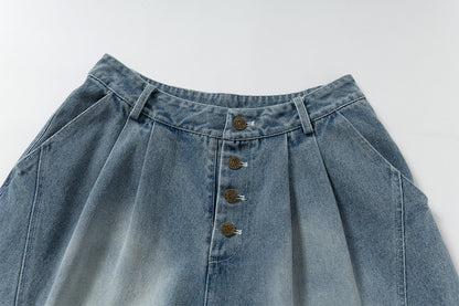 Lace-Up Washed Wide Leg Denim Short Pants WN25611