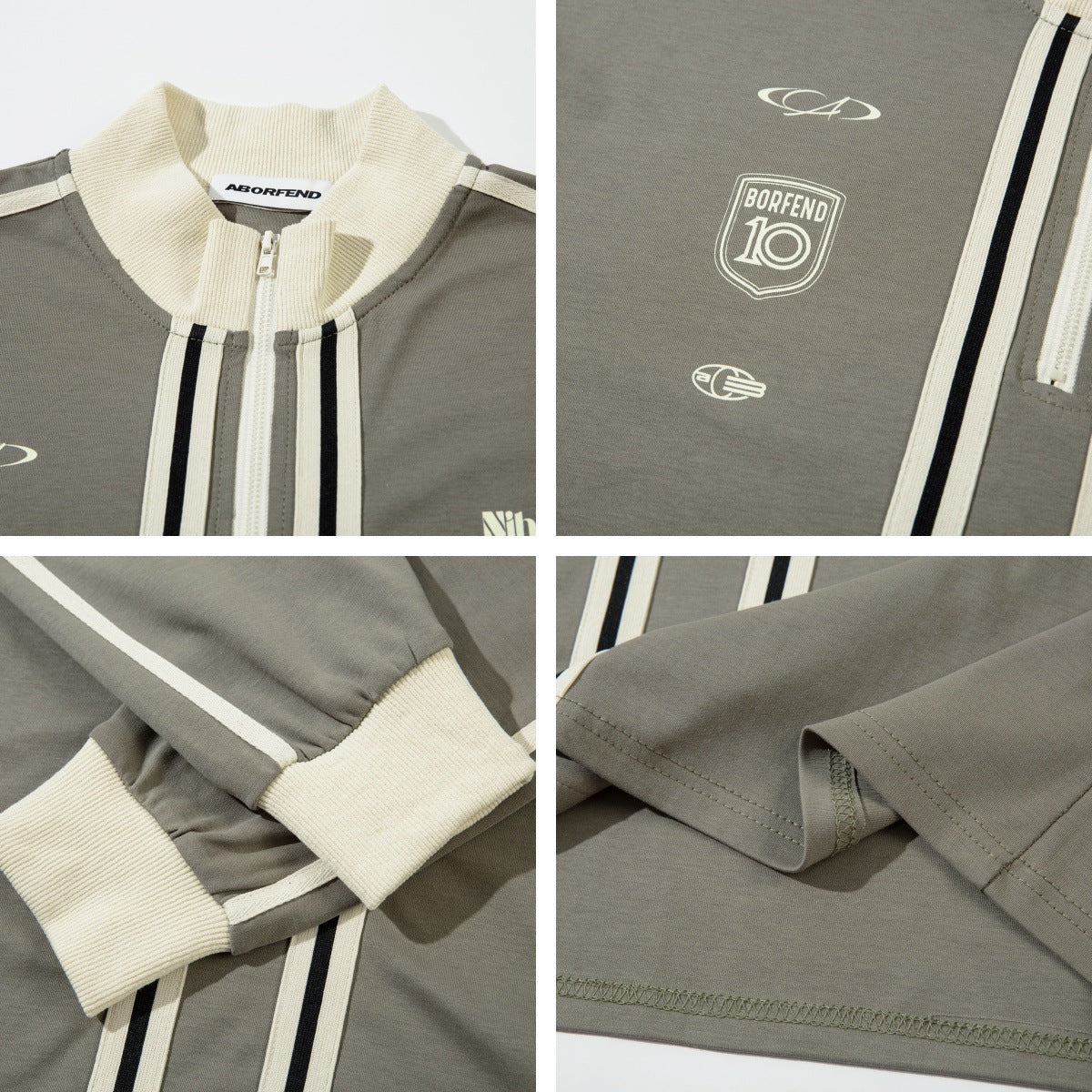 Half Zipper High-Neck Stripe Letter Print Long Sleeve T-Shirt WN26871