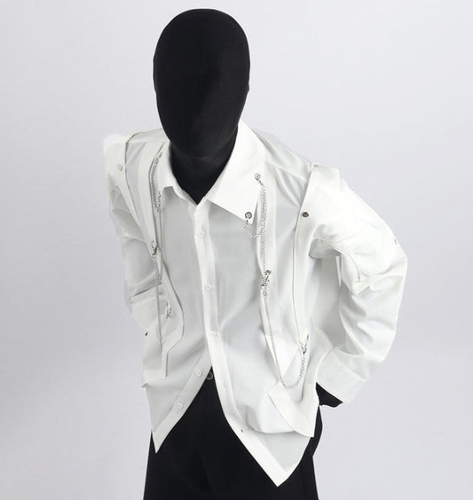 Deconstruction Metal Chain Design Long Sleeve Shirt WN23766