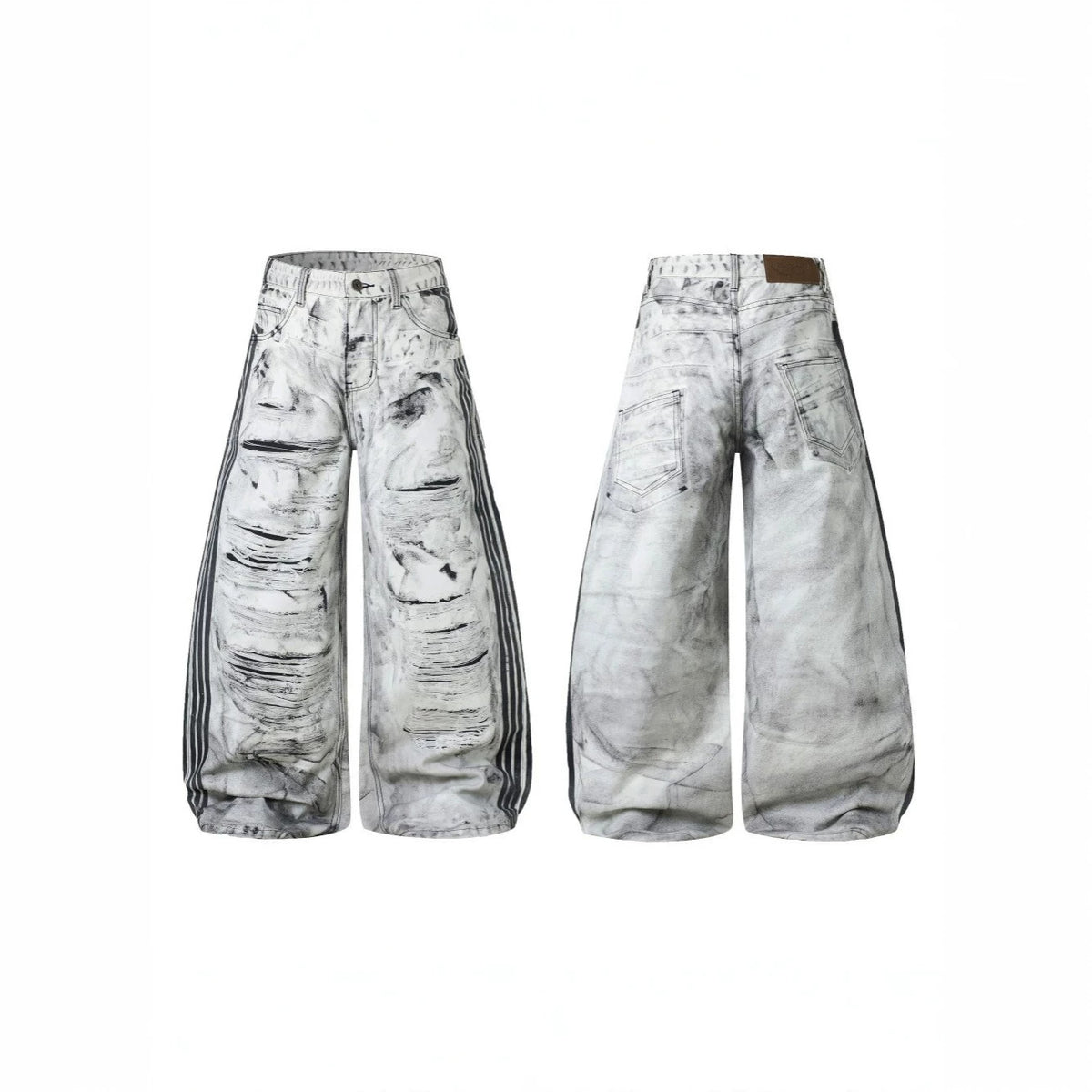 3D Print Ripped Tie-Dye Wide Leg Denim Jeans WN27866
