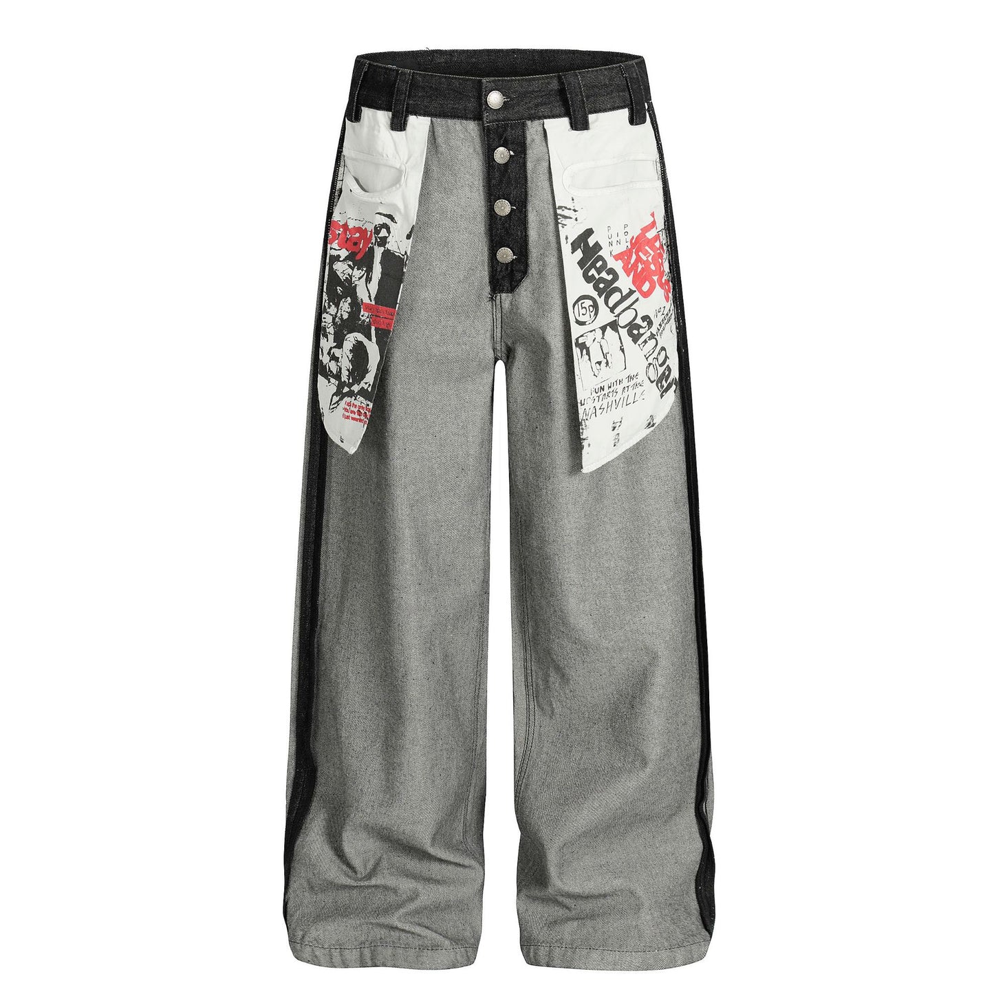 Print Deconstruction Wide Leg Denim Jeans WN25871