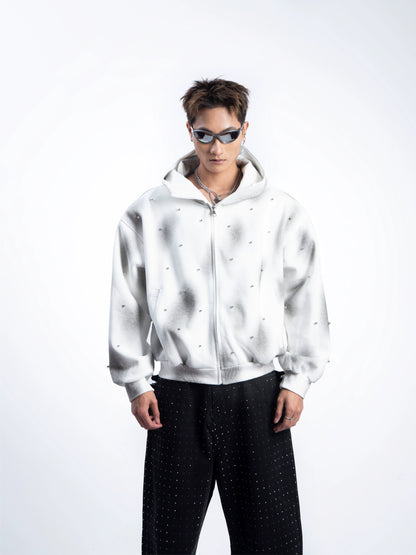 Washed Paint Print Zipper Hoodie WN20624