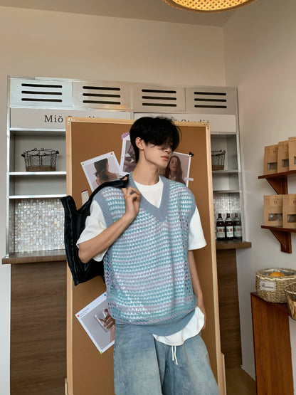 Gradient Hollow Knit Vest WN19868