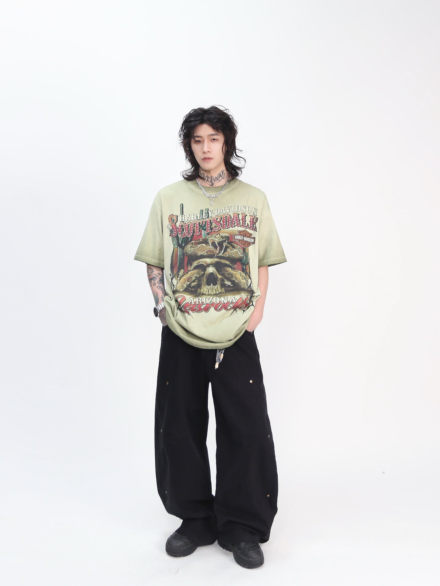 Washed Print Oversize Short Sleeve T-Shirt WN24416