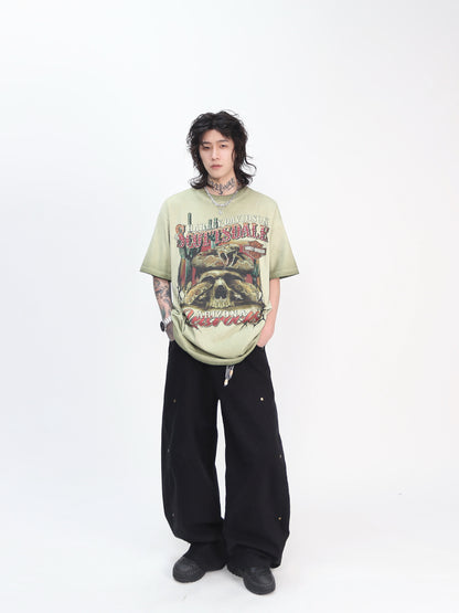 Washed Print Oversize Short Sleeve T-Shirt WN24416