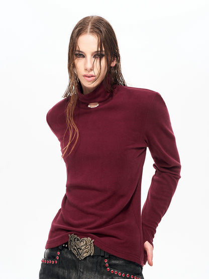 High-Neck Pearl Detail Long Sleeve T-Shirt WN22122
