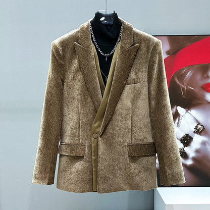Corduroy Tailored Jacket & Wide-Leg Straight Trousers Setup WN23958