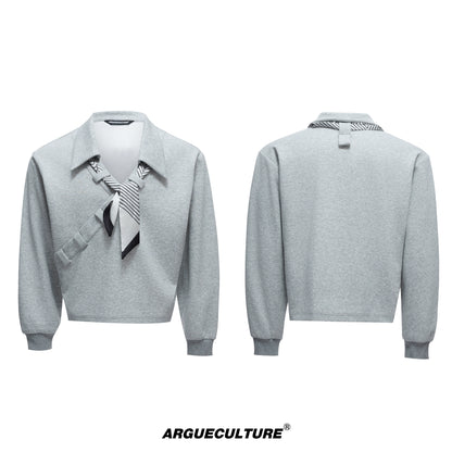 Stripe Scarf Ribbon V-Neck Long Sleeve Shirt WN20534